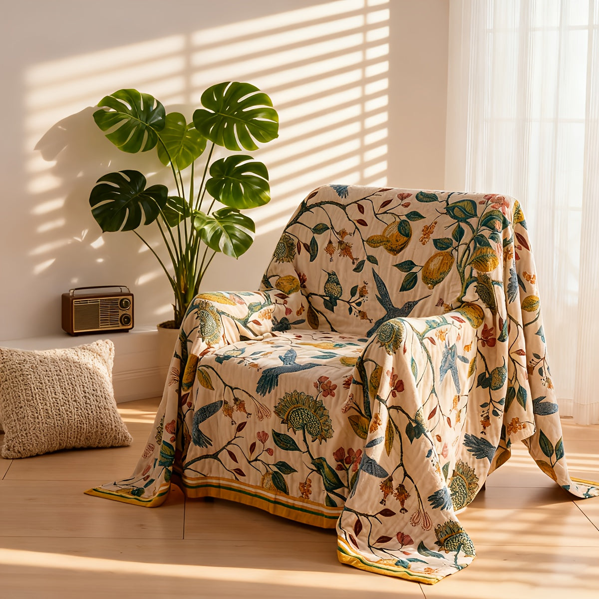 Cotton Floral Boho Throw Blanket