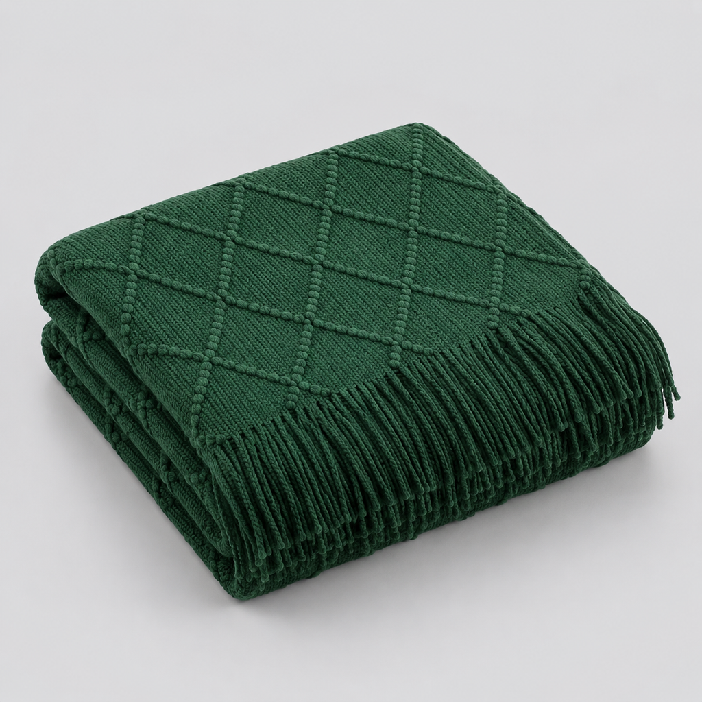 Knitted Tassel Throw Blanket