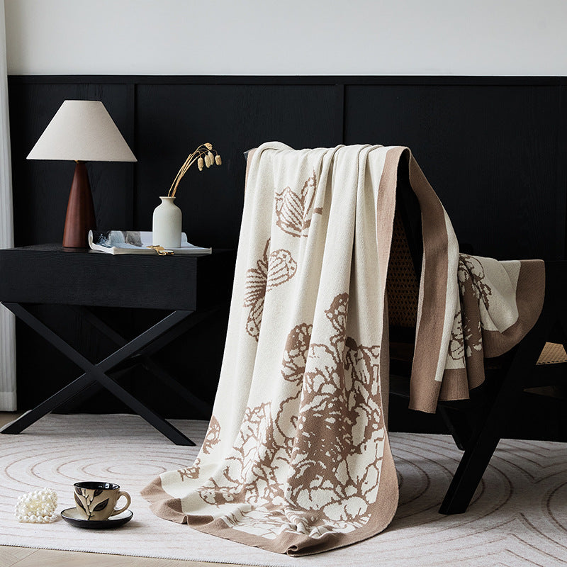 Knitted Cotton Floral Blanket