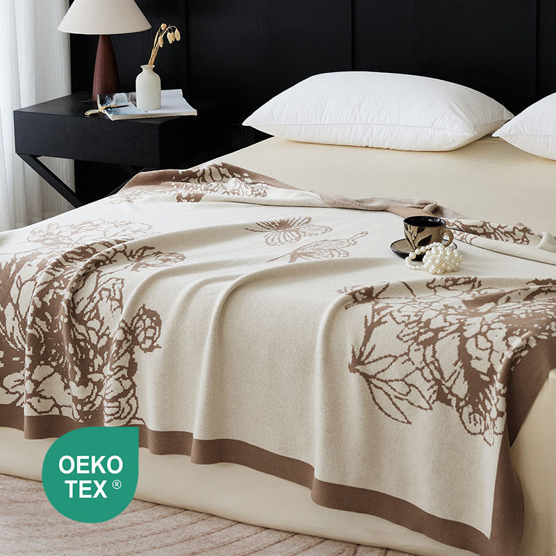 Knitted Cotton Floral Blanket