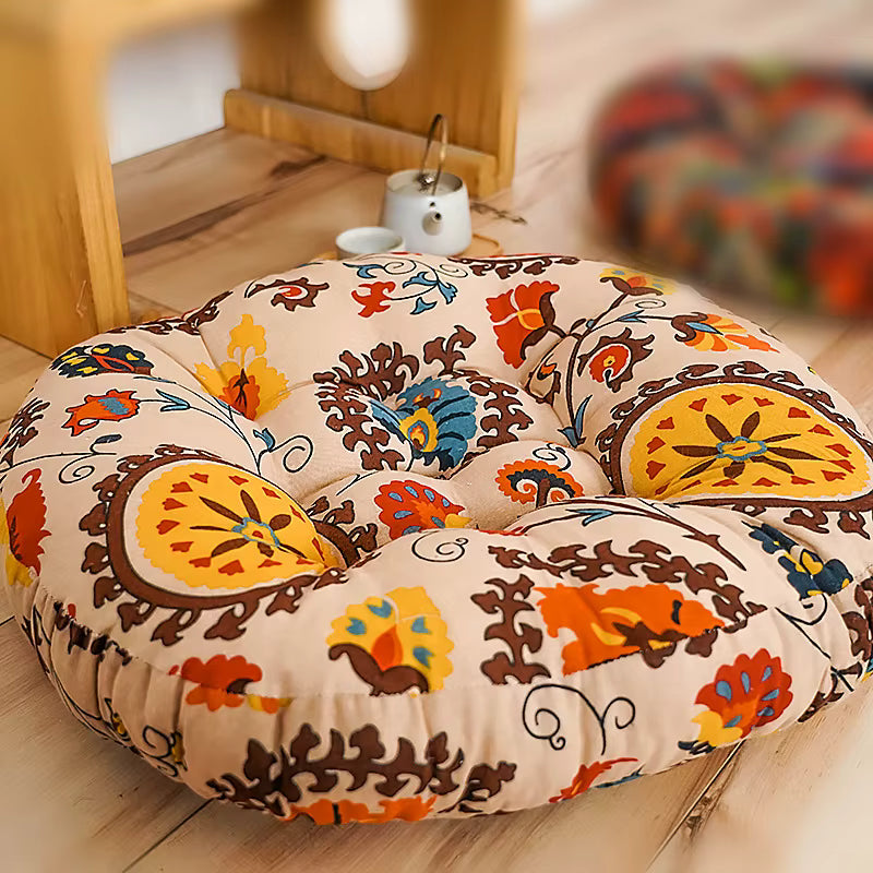 Boho Print Cotton Round Pillow - Set of 2