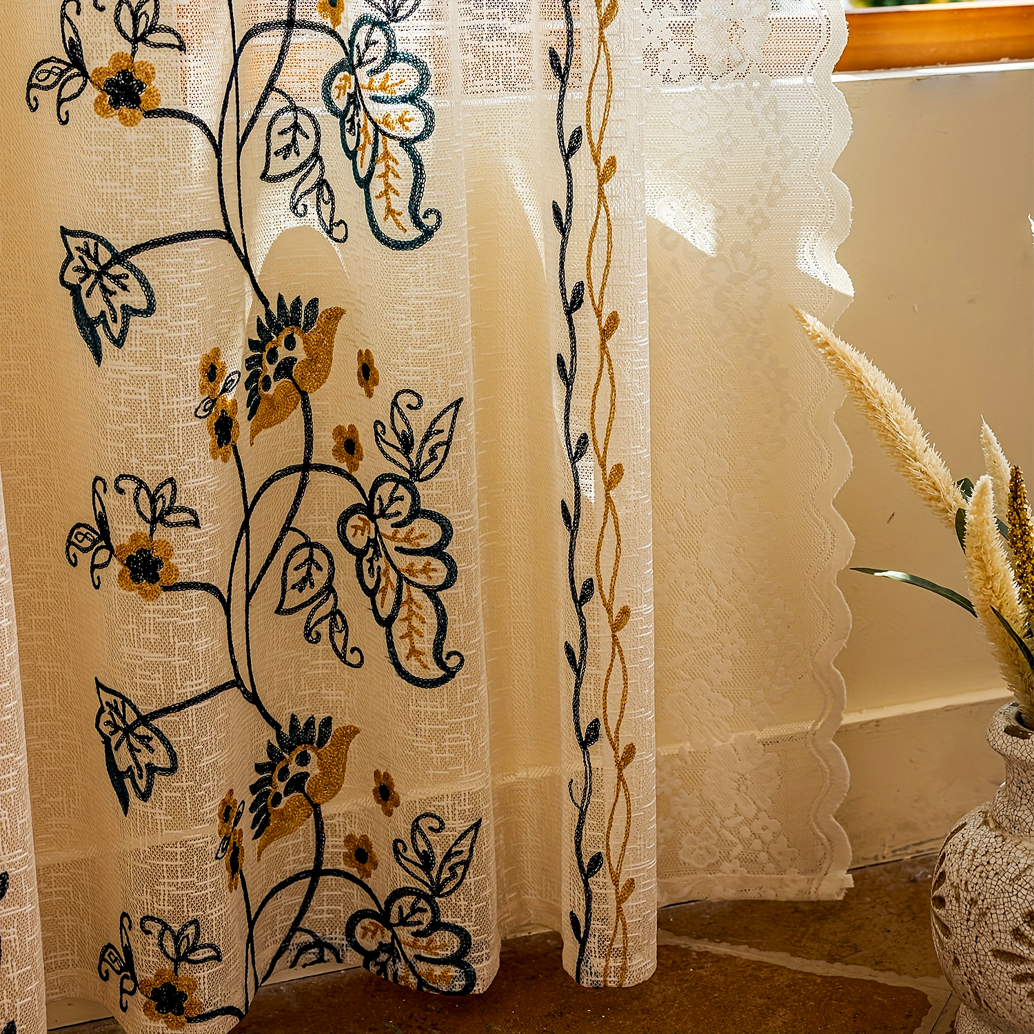 Sheer Floral Embroidered Curtain