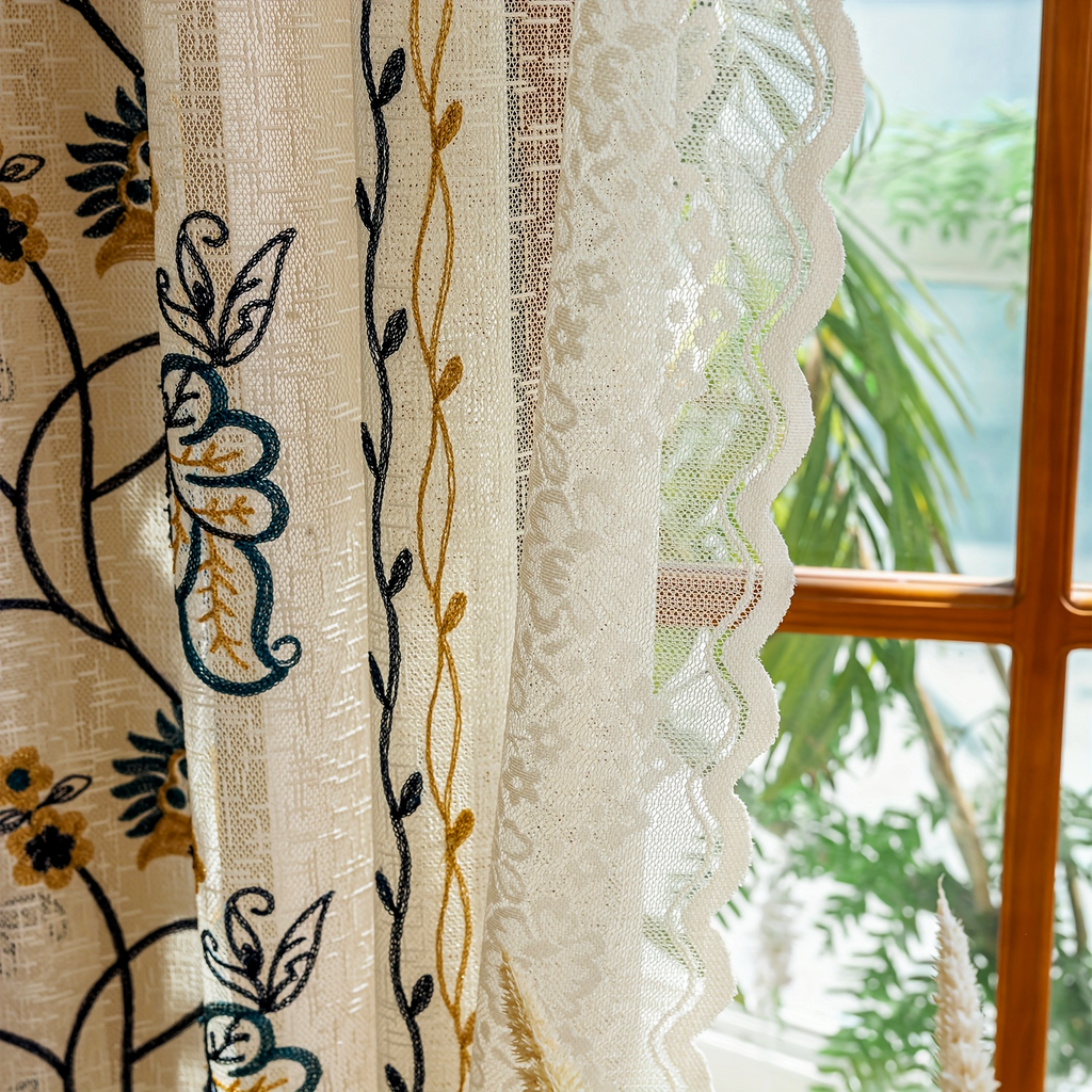 Sheer Floral Embroidered Curtain
