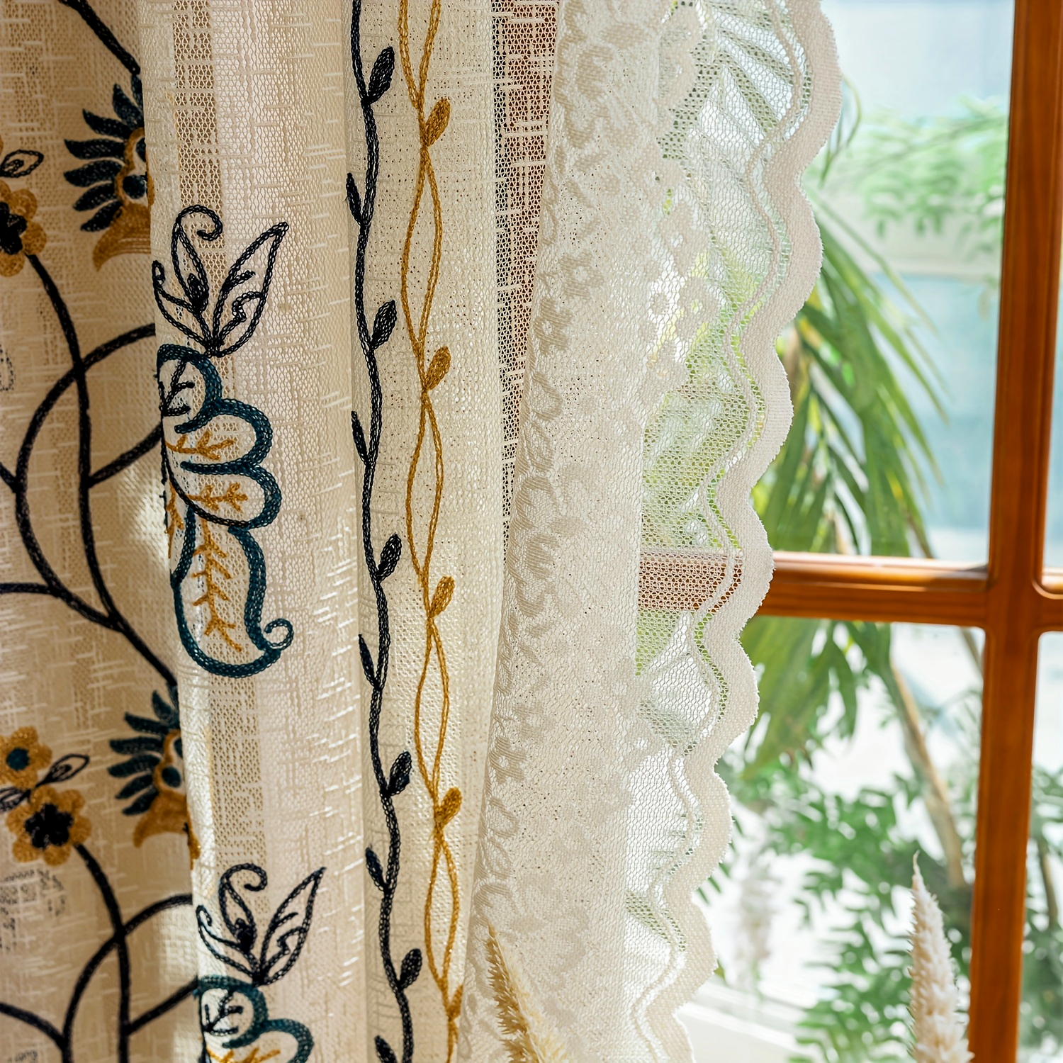 Sheer Floral Embroidered Curtain