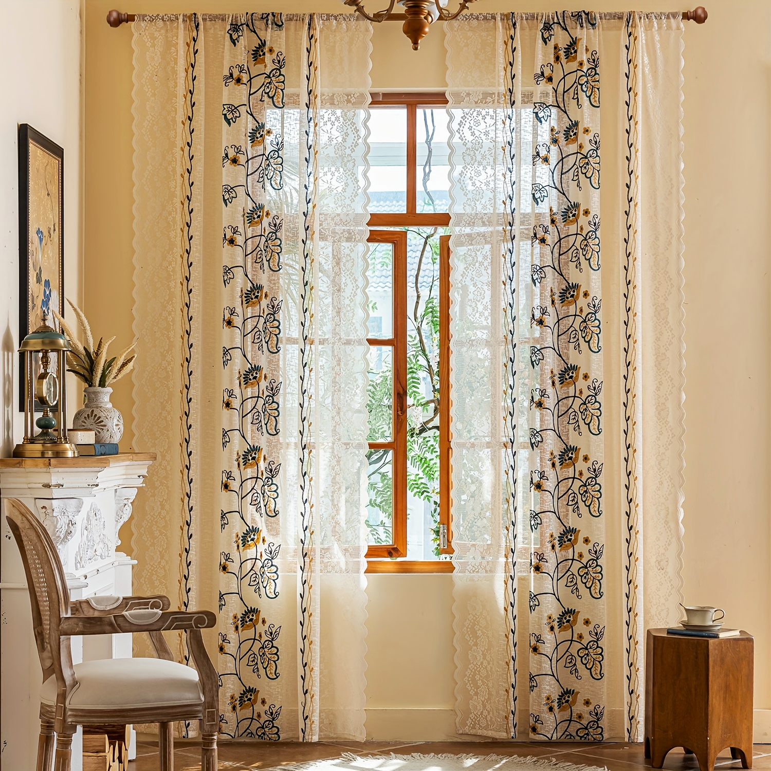 Sheer Floral Embroidered Curtain