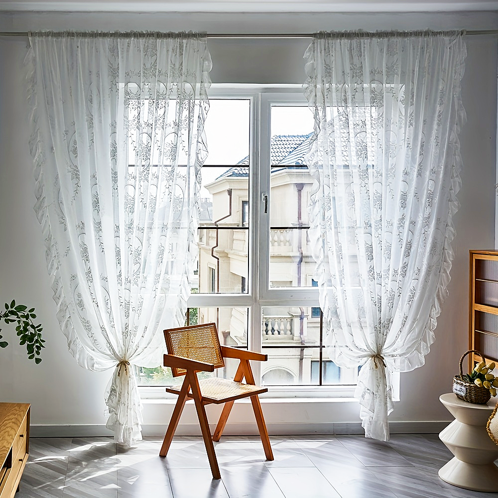 Floral Embroidered Lace Curtains