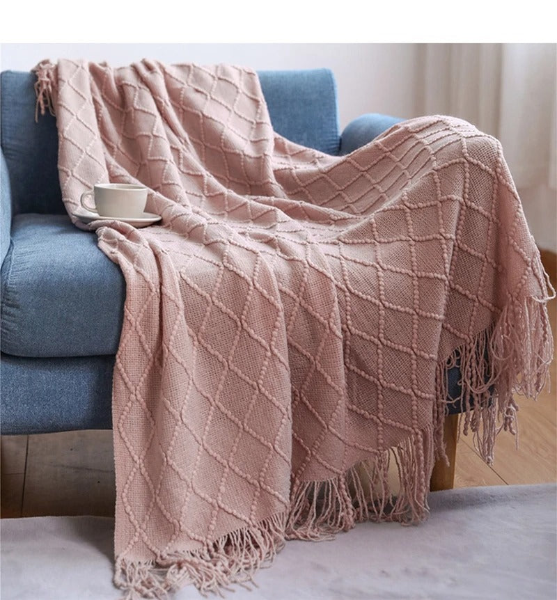 Knitted Tassel Throw Blanket