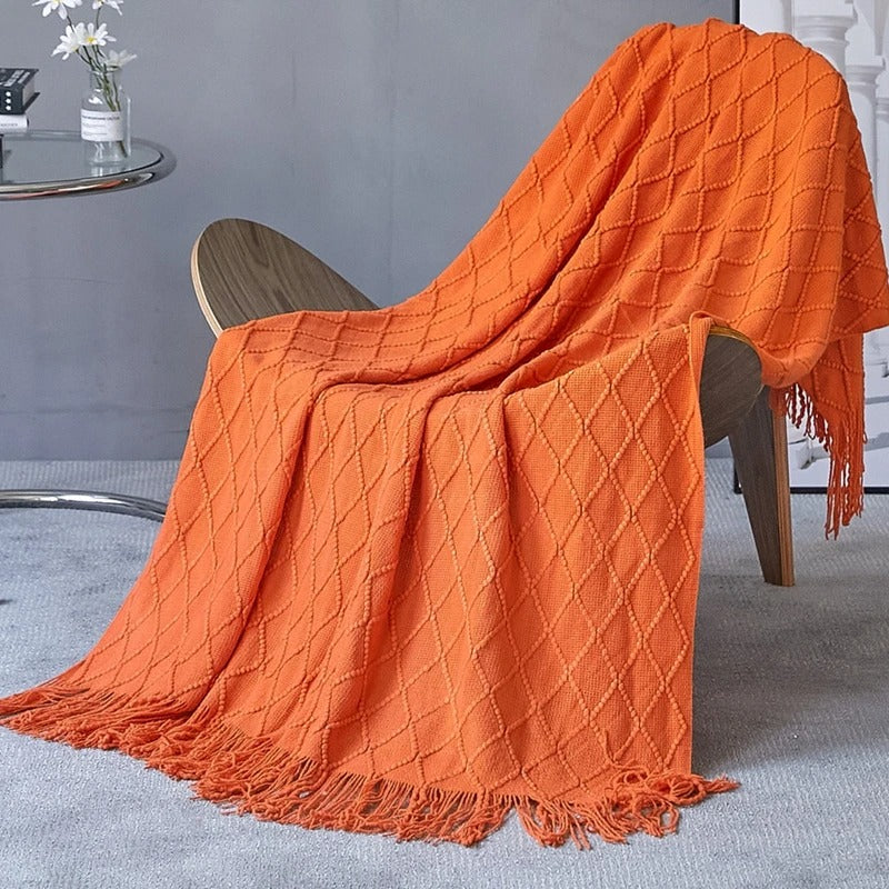 Knitted Tassel Throw Blanket