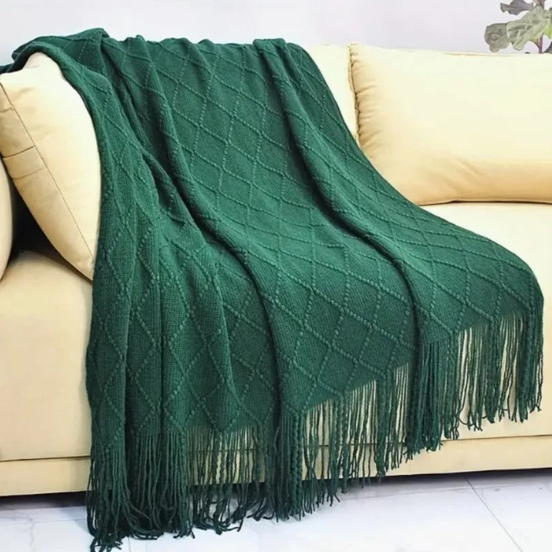 Knitted Tassel Throw Blanket