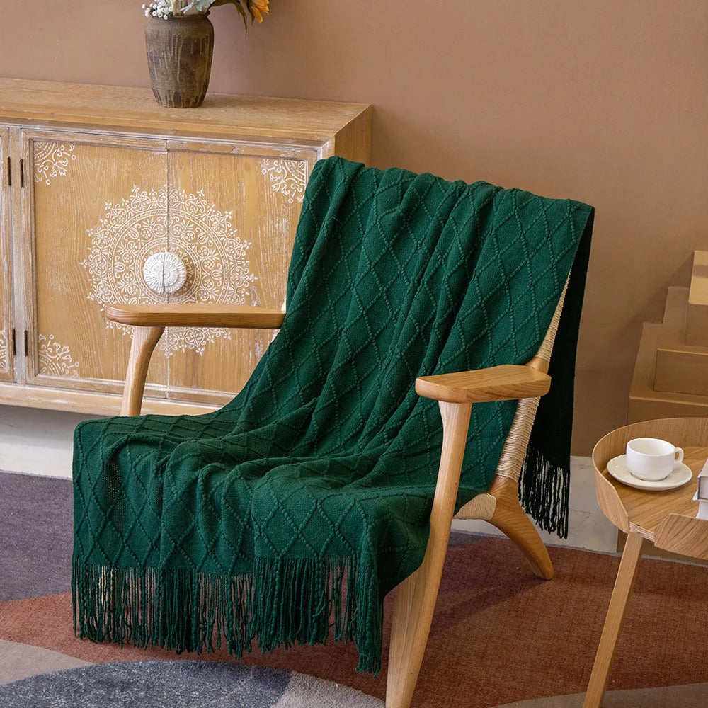 Knitted Tassel Throw Blanket