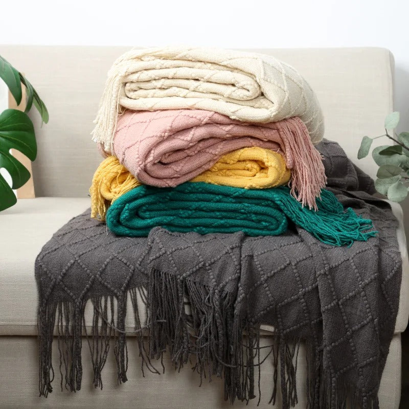 Knitted Tassel Throw Blanket